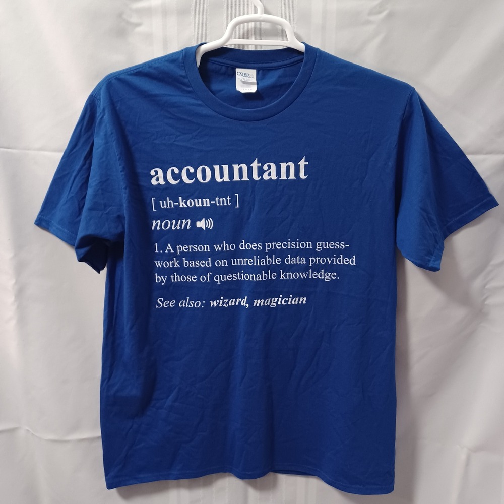 Port & Company T-Shirt Mens L Blue Accountant Definition Graphic Cotton Tee